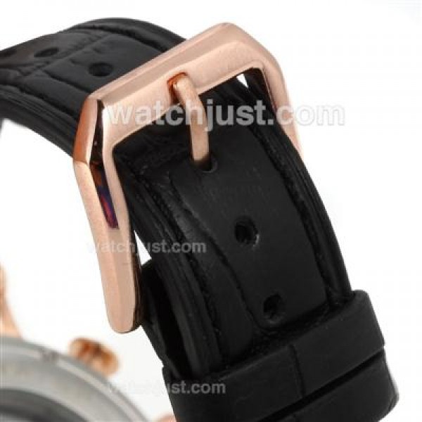 IWC Portofino Automatic Rose Gold Case and Stick Markers with Black Dial-Leather Strap