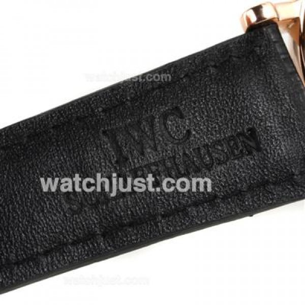 IWC Portofino Automatic Rose Gold Case and Stick Markers with Black Dial-Leather Strap