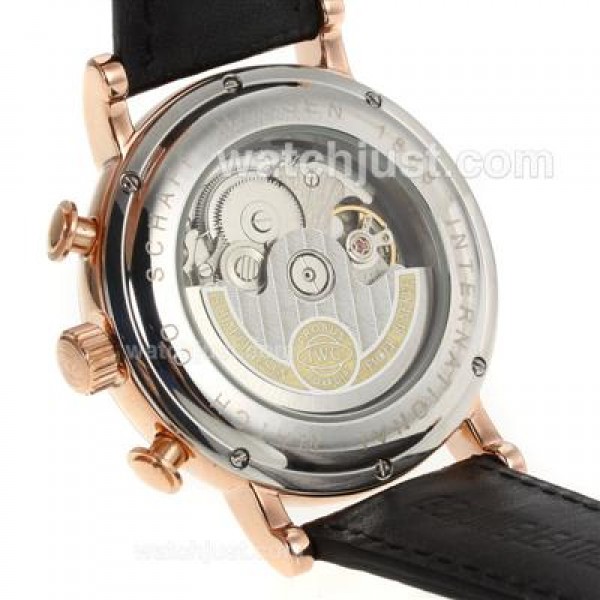IWC Portofino Automatic Rose Gold Case and Stick Markers with Black Dial-Leather Strap