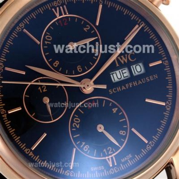IWC Portofino Automatic Rose Gold Case and Stick Markers with Black Dial-Leather Strap