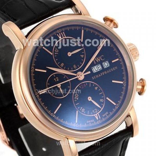 IWC Portofino Automatic Rose Gold Case and Stick Markers with Black Dial-Leather Strap