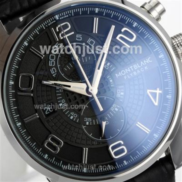 Montblanc Flyback Working Chronograph with Black Dial-Leather Strap