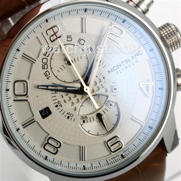 Montblanc Flyback Working Chronograph with White Dial-Leather Strap