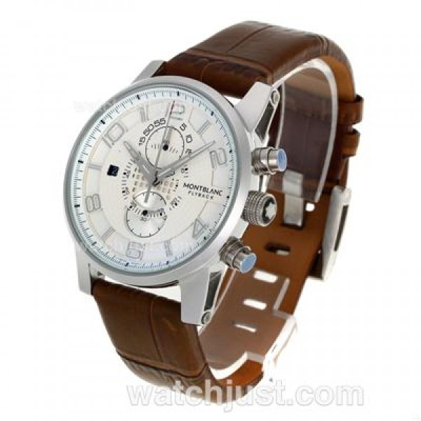 Montblanc Flyback Working Chronograph with White Dial-Leather Strap