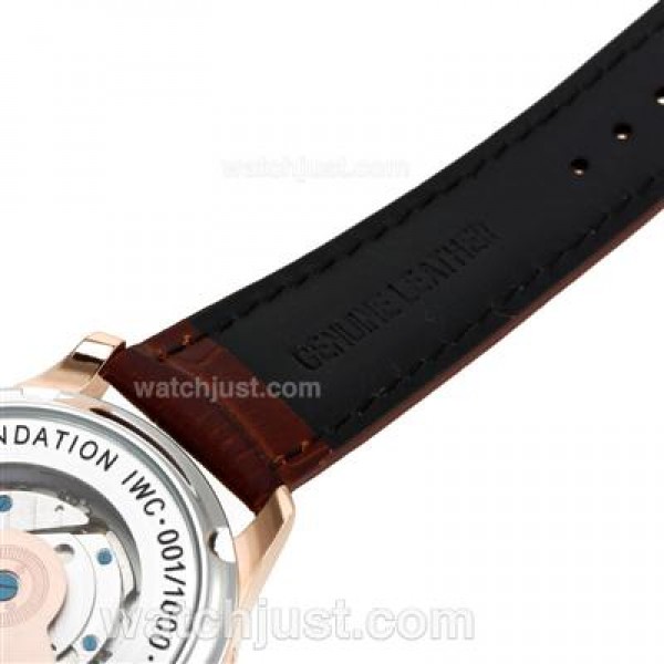 IWC Portuguese Automatic Rose Gold Case Blue Markers with White Dial-Leather Strap