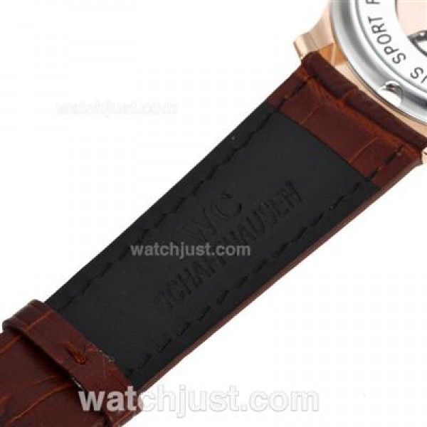 IWC Portuguese Automatic Rose Gold Case Blue Markers with White Dial-Leather Strap