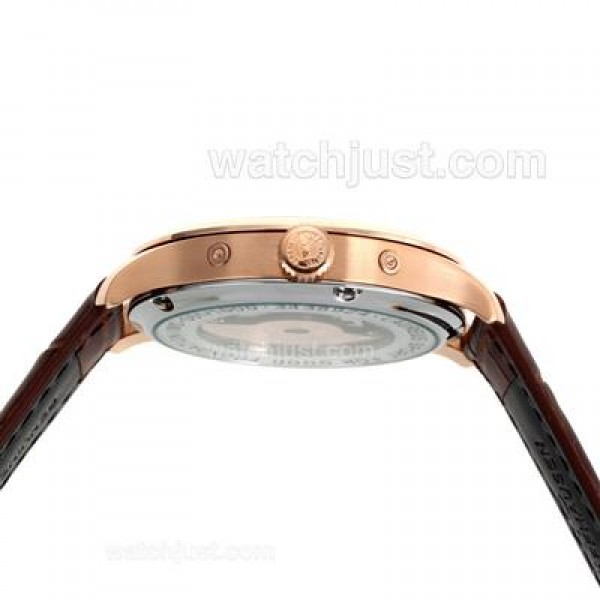 IWC Portuguese Automatic Rose Gold Case Blue Markers with White Dial-Leather Strap