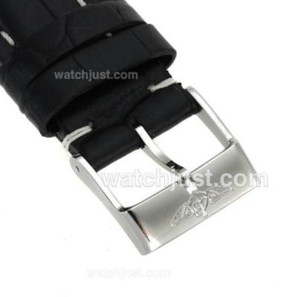 Breitling Black Leather Strap for Swiss Version-White Stitching