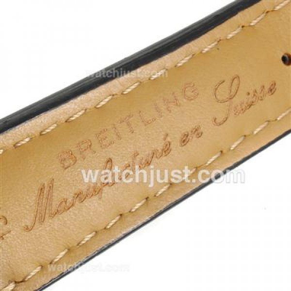 Breitling Black Leather Strap for Swiss Version-White Stitching