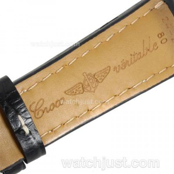 Breitling Black Leather Strap for Swiss Version-White Stitching
