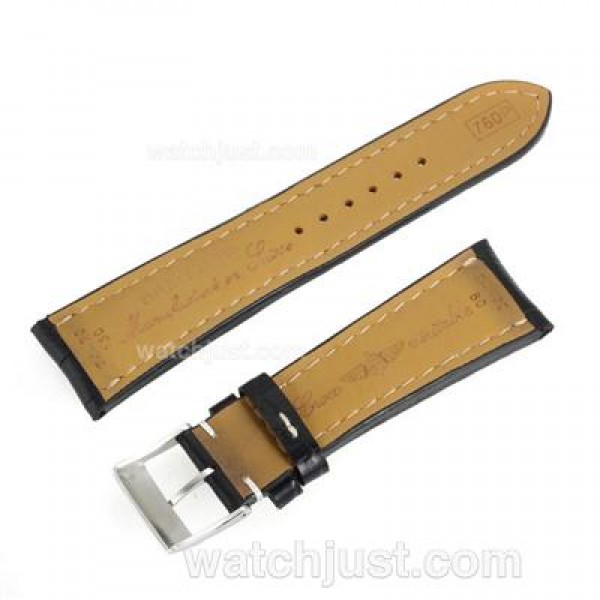 Breitling Black Leather Strap for Swiss Version-White Stitching