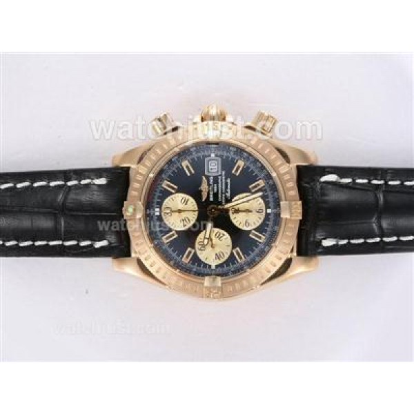 Breitling Chronomat Evolution Chronograph Swiss Valjoux 7750 Movement Gold Case with Black Dial