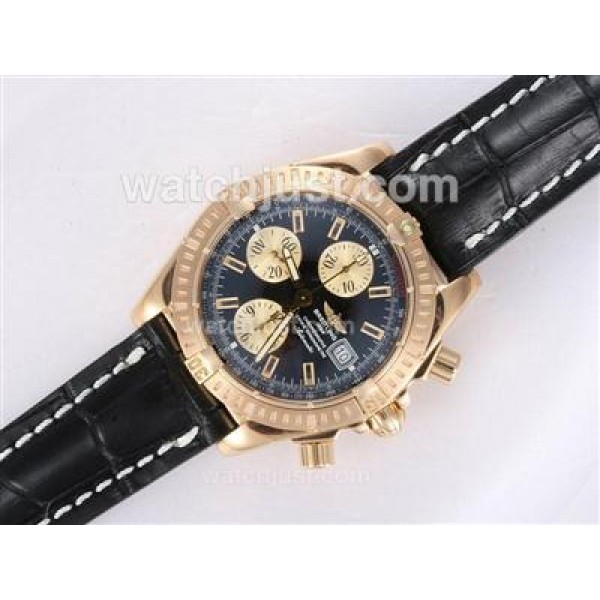 Breitling Chronomat Evolution Chronograph Swiss Valjoux 7750 Movement Gold Case with Black Dial