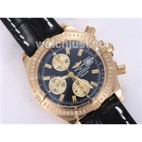 Breitling Chronomat Evolution Chronograph Swiss Valjoux 7750 Movement Gold Case with Black Dial