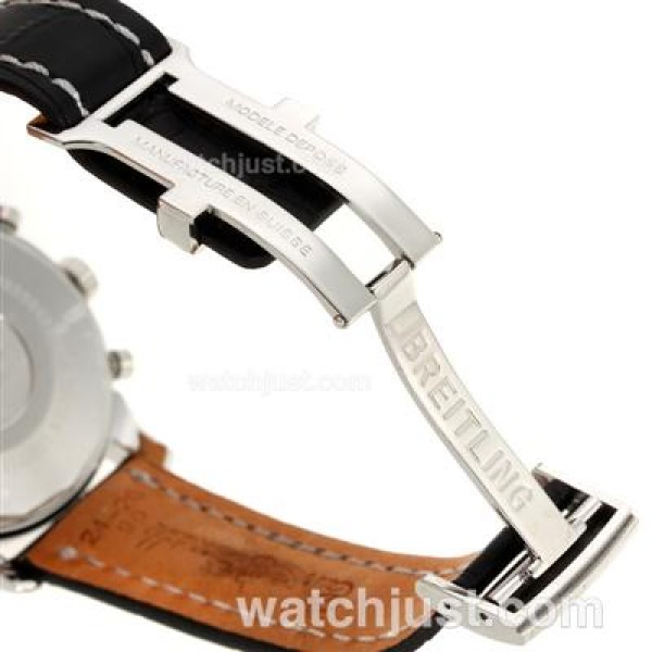 Breitling Aeromarine Working Chronograph Two Tone Case Stick Markers with Black Dial-Leather Strap