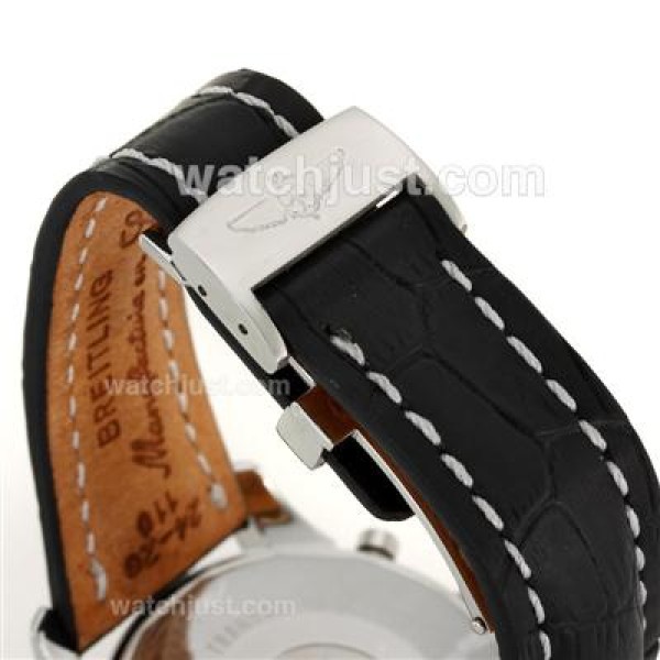 Breitling Aeromarine Working Chronograph Two Tone Case Stick Markers with Black Dial-Leather Strap