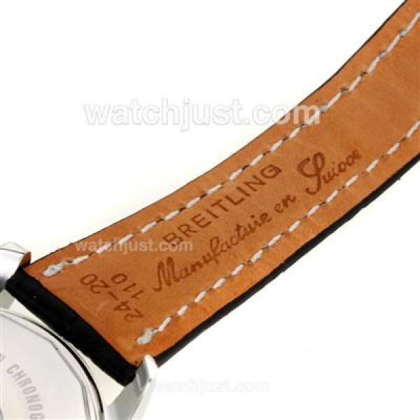 Breitling Aeromarine Working Chronograph Two Tone Case Stick Markers with Black Dial-Leather Strap