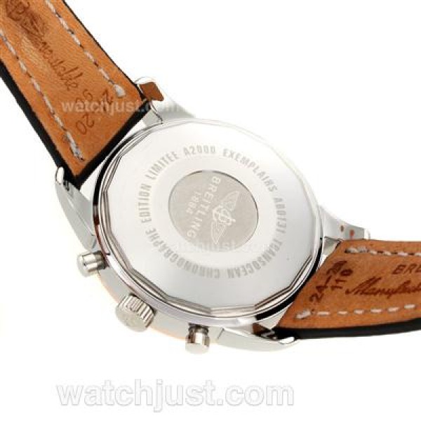 Breitling Aeromarine Working Chronograph Two Tone Case Stick Markers with Black Dial-Leather Strap