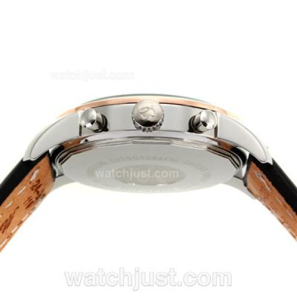 Breitling Aeromarine Working Chronograph Two Tone Case Stick Markers with Black Dial-Leather Strap