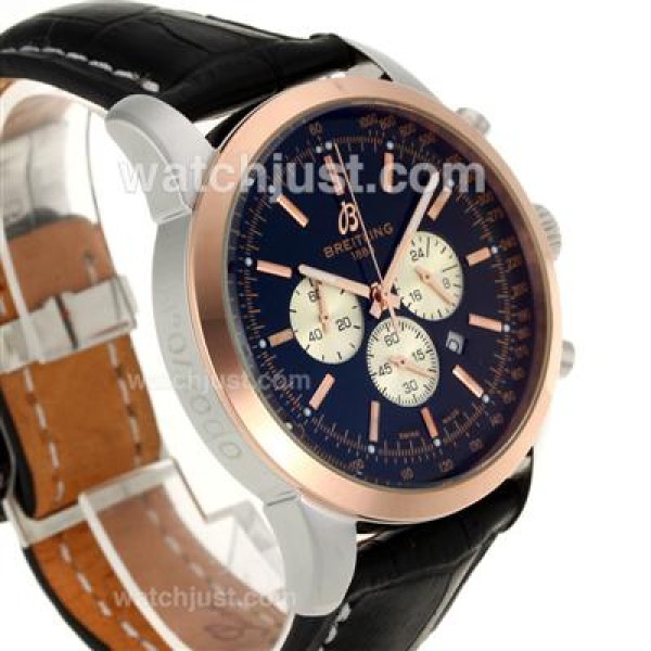 Breitling Aeromarine Working Chronograph Two Tone Case Stick Markers with Black Dial-Leather Strap