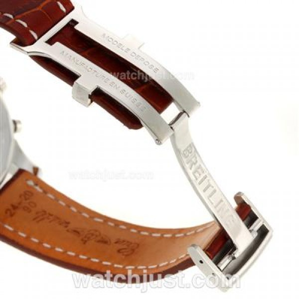 Breitling Aeromarine Working Chronograph Two Tone Case Stick Markers with White Dial-Leather Strap