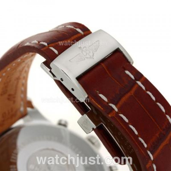 Breitling Aeromarine Working Chronograph Two Tone Case Stick Markers with White Dial-Leather Strap