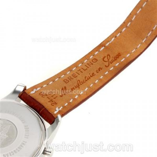 Breitling Aeromarine Working Chronograph Two Tone Case Stick Markers with White Dial-Leather Strap