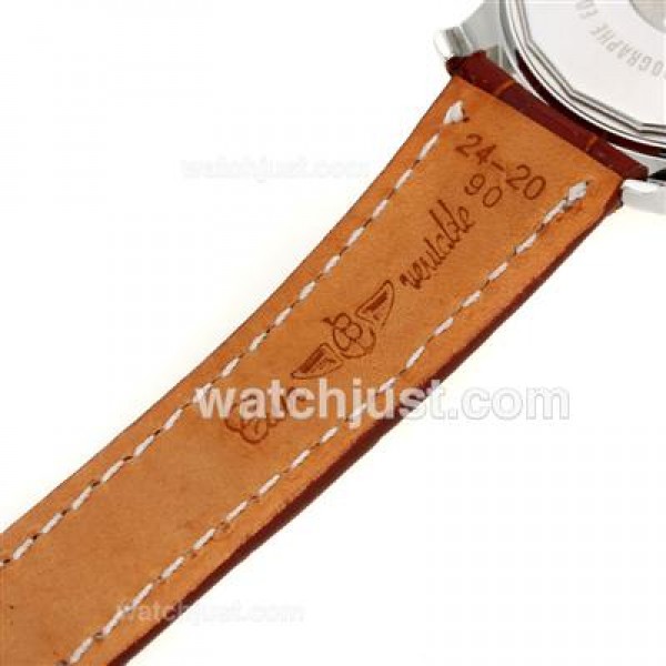 Breitling Aeromarine Working Chronograph Two Tone Case Stick Markers with White Dial-Leather Strap