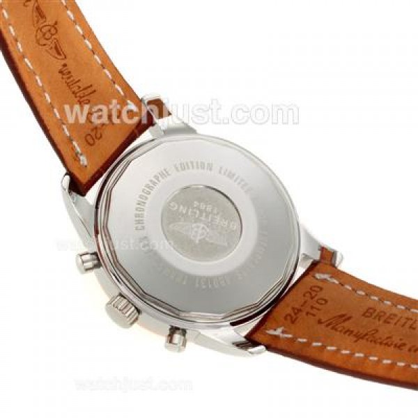 Breitling Aeromarine Working Chronograph Two Tone Case Stick Markers with White Dial-Leather Strap
