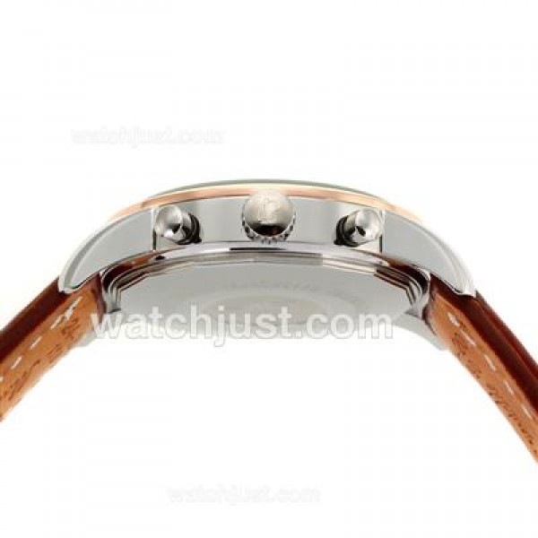 Breitling Aeromarine Working Chronograph Two Tone Case Stick Markers with White Dial-Leather Strap