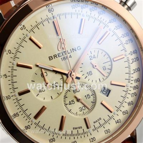 Breitling Aeromarine Working Chronograph Two Tone Case Stick Markers with White Dial-Leather Strap