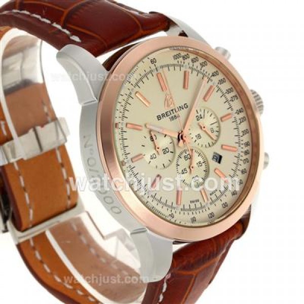 Breitling Aeromarine Working Chronograph Two Tone Case Stick Markers with White Dial-Leather Strap