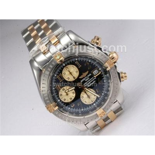 Breitling Chronomat Evolution Chronograph Asia Valjoux 7750 Two Tone with Black Dial