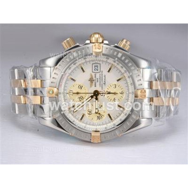 Breitling Chronomat Evolution Chronograph Asia Valjoux 7750 Two Tone with White Dial