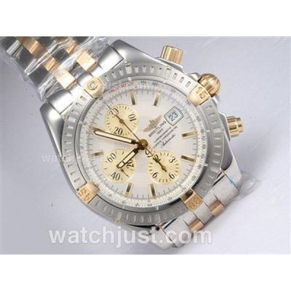Breitling Chronomat Evolution Chronograph Asia Valjoux 7750 Two Tone with White Dial