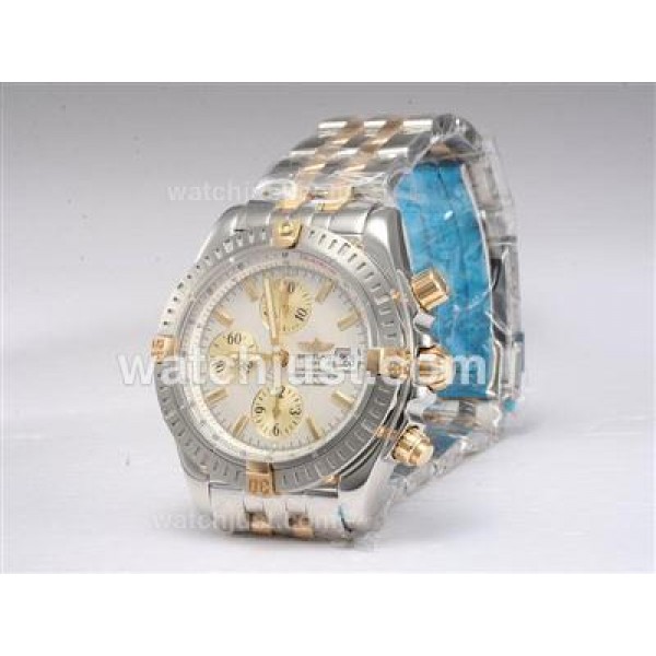Breitling Chronomat Evolution Chronograph Asia Valjoux 7750 Two Tone with White Dial