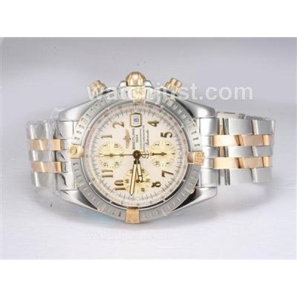 Breitling Chronomat Evolution Chronograph Asia Valjoux 7750 Two Tone with White Dial