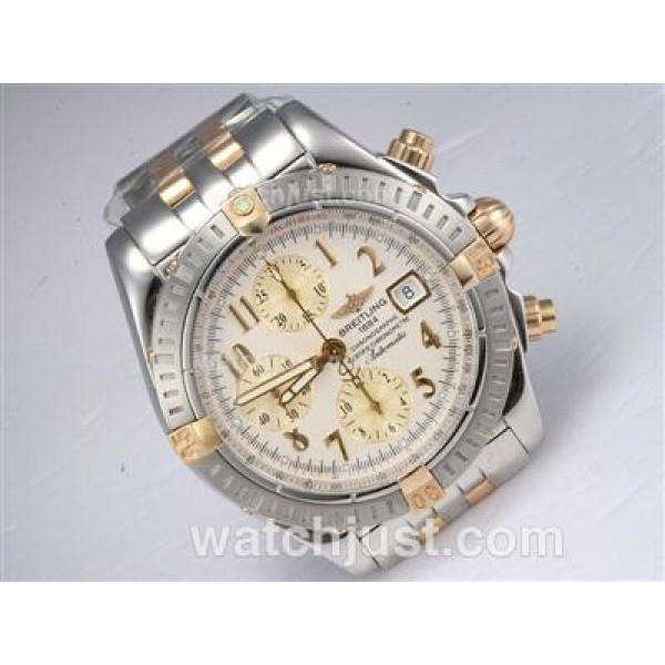 Breitling Chronomat Evolution Chronograph Asia Valjoux 7750 Two Tone with White Dial