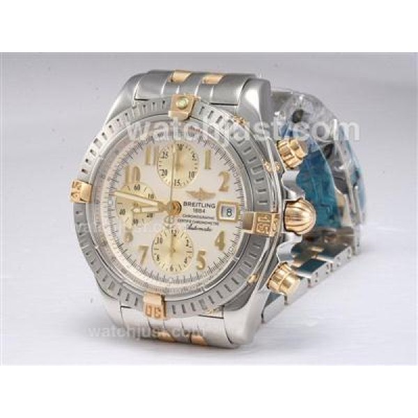 Breitling Chronomat Evolution Chronograph Asia Valjoux 7750 Two Tone with White Dial