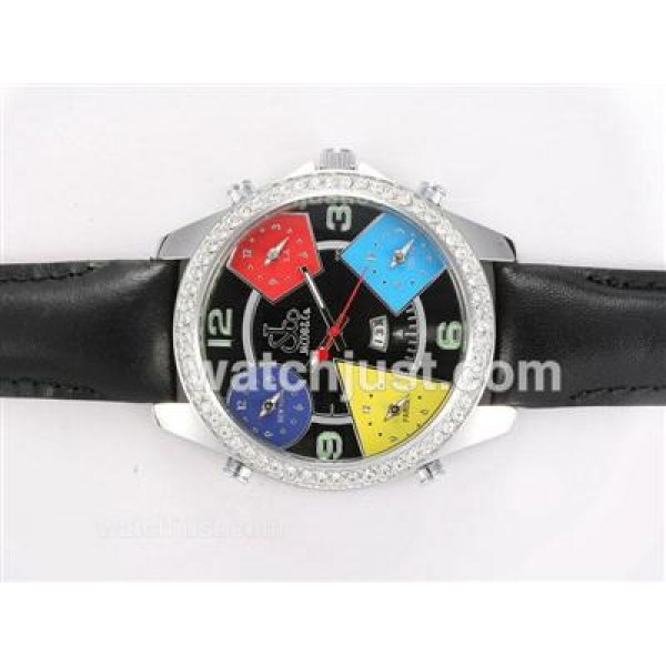 Jacob & Co Classic Five Time Zone Diamond Bezel with Black Dial and Strap