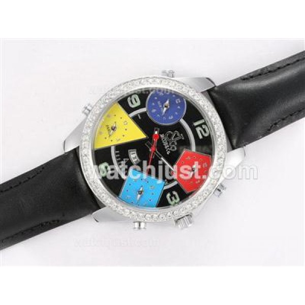 Jacob & Co Classic Five Time Zone Diamond Bezel with Black Dial and Strap