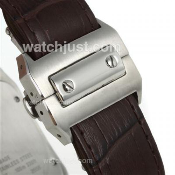 Cartier Santos 100 Swiss ETA 2813 Movement with White Dial-Brown Leather Strap