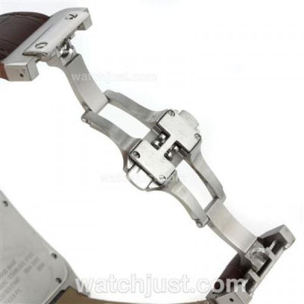 Cartier Santos 100 Swiss ETA 2813 Movement with White Dial-Brown Leather Strap