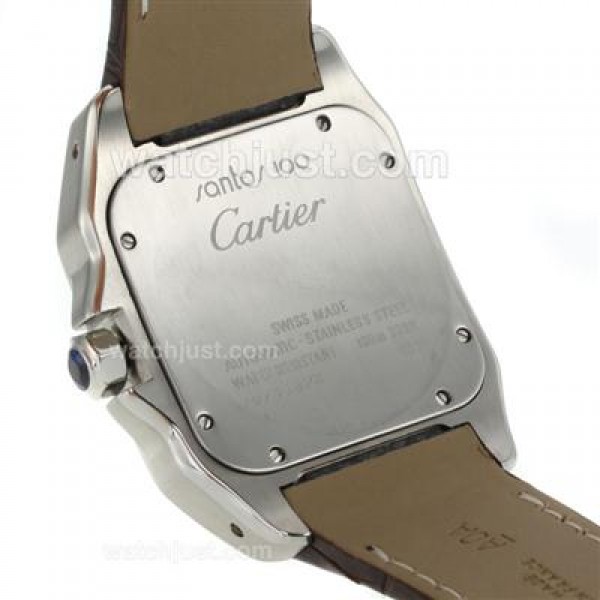 Cartier Santos 100 Swiss ETA 2813 Movement with White Dial-Brown Leather Strap