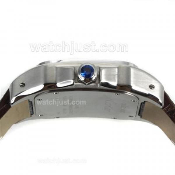 Cartier Santos 100 Swiss ETA 2813 Movement with White Dial-Brown Leather Strap