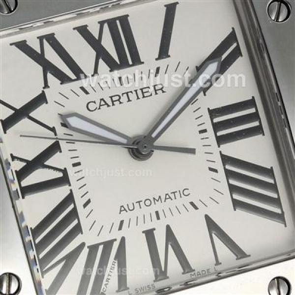 Cartier Santos 100 Swiss ETA 2813 Movement with White Dial-Brown Leather Strap