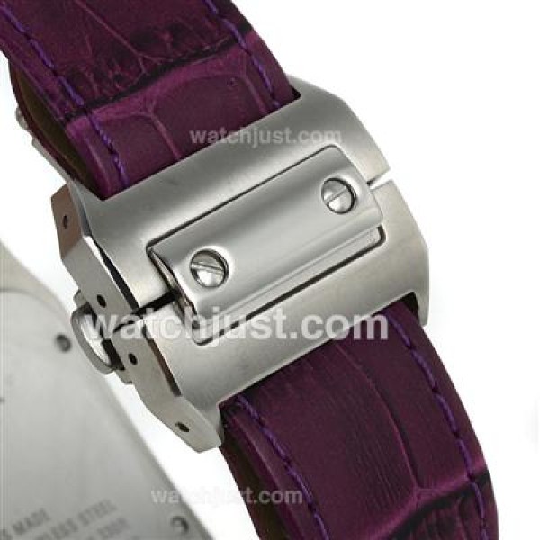 Cartier Santos 100 Swiss ETA 2813 Movement with White Dial-Purple Leather Strap
