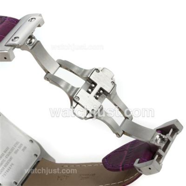 Cartier Santos 100 Swiss ETA 2813 Movement with White Dial-Purple Leather Strap