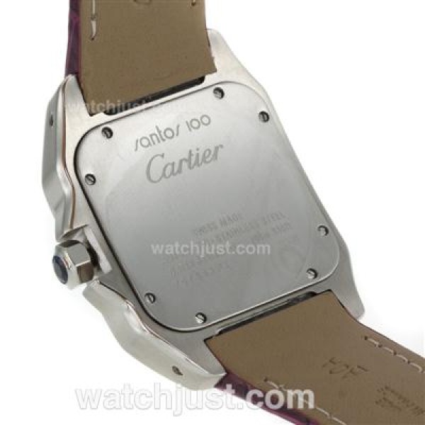 Cartier Santos 100 Swiss ETA 2813 Movement with White Dial-Purple Leather Strap