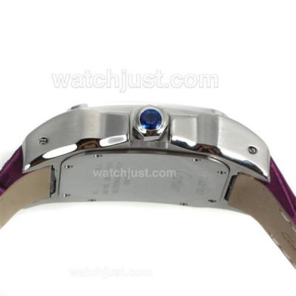 Cartier Santos 100 Swiss ETA 2813 Movement with White Dial-Purple Leather Strap